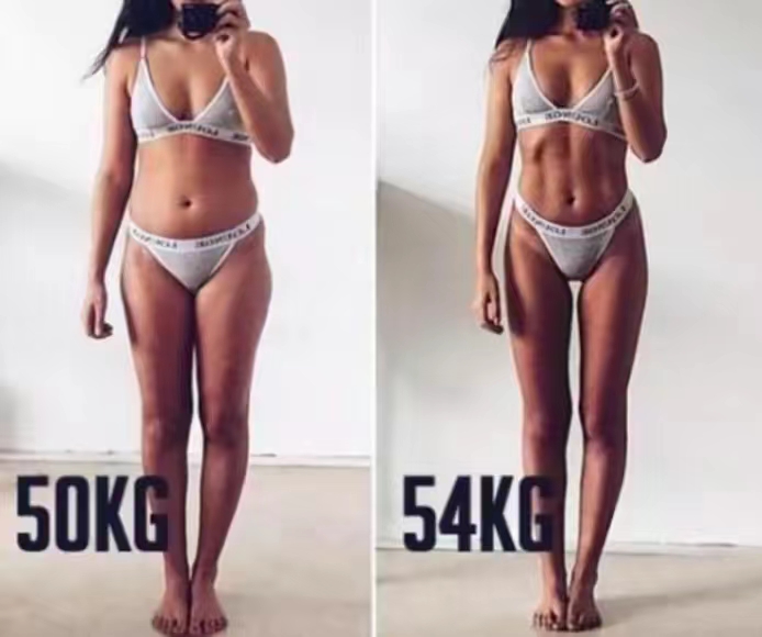 女生50KG和54KG身材对比，越瘦越重。